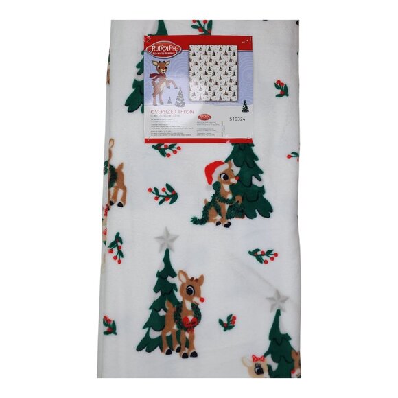 Rudolph Red-Nosed Reindeer Oversized Plush Throw Blanket 60" x 70" Christmas - Picture 7 of 16